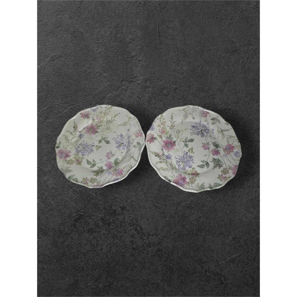 Set of 2 April Cornell Salad Plates 8.5in Floral Melamine Cream Scalloped